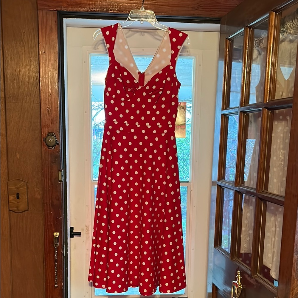 Betty Page pinup Queen Red Polka Dot Dress NWT size 10